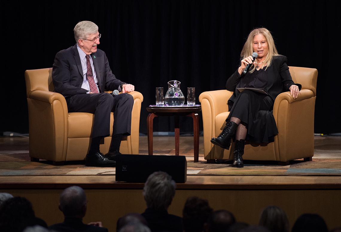 NIH director Dr. Francis Collins chats with Streisand on the stage.