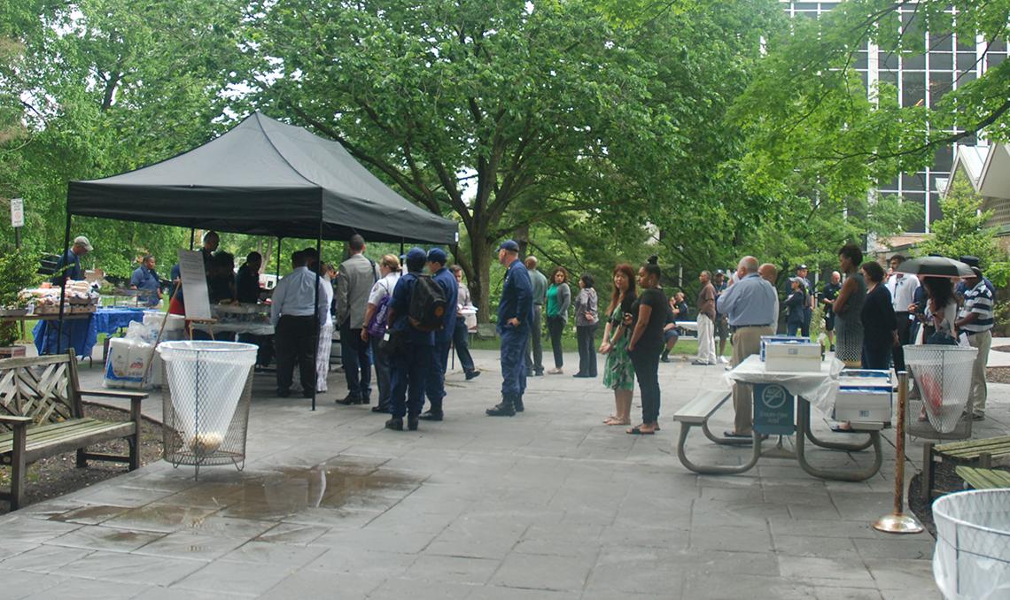 The chow line forms.