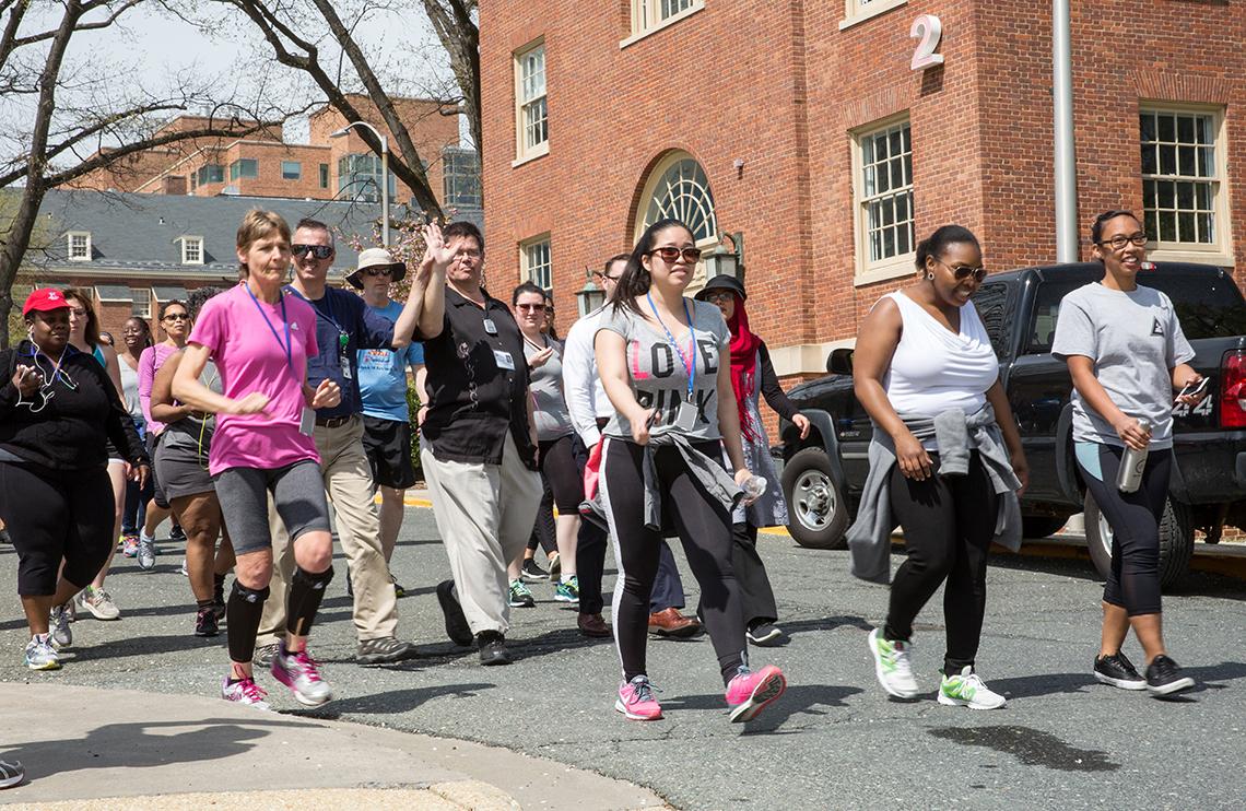 People participating in the walk/run on campus.