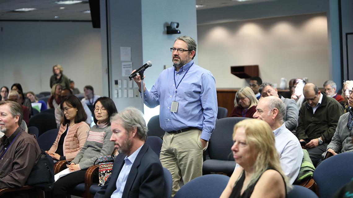 NIMH director Dr. Josh Gordon asks a question following Snyder’s talk.