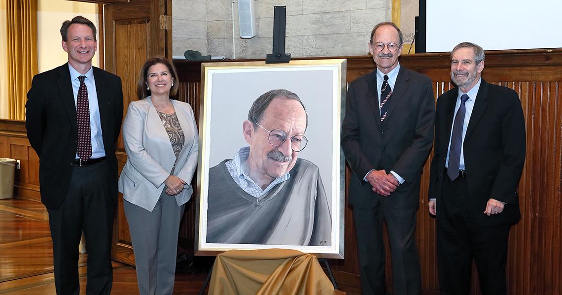 Dr. Ned Sharpless, Dr. Maria Freire, Varmus and Dr. Doug Lowy