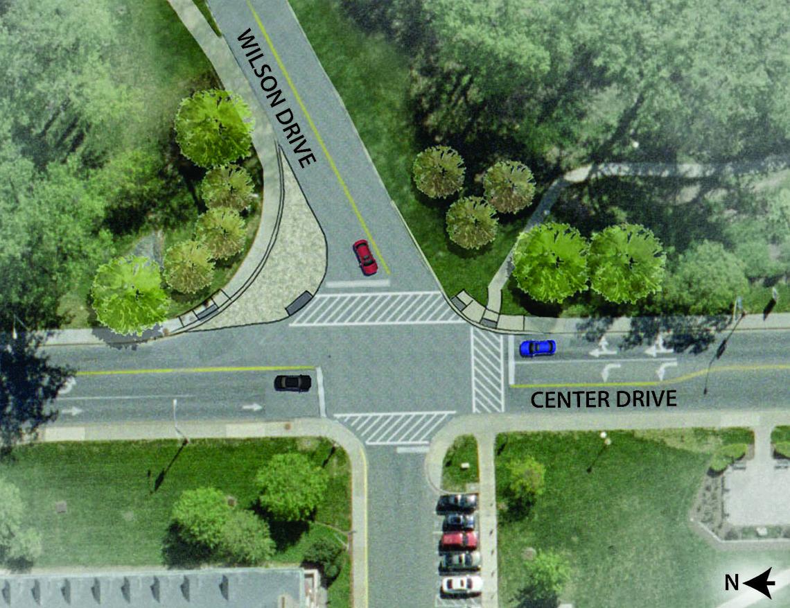 An aerial view of the improved version of the walkway at Wilson and Center Drives