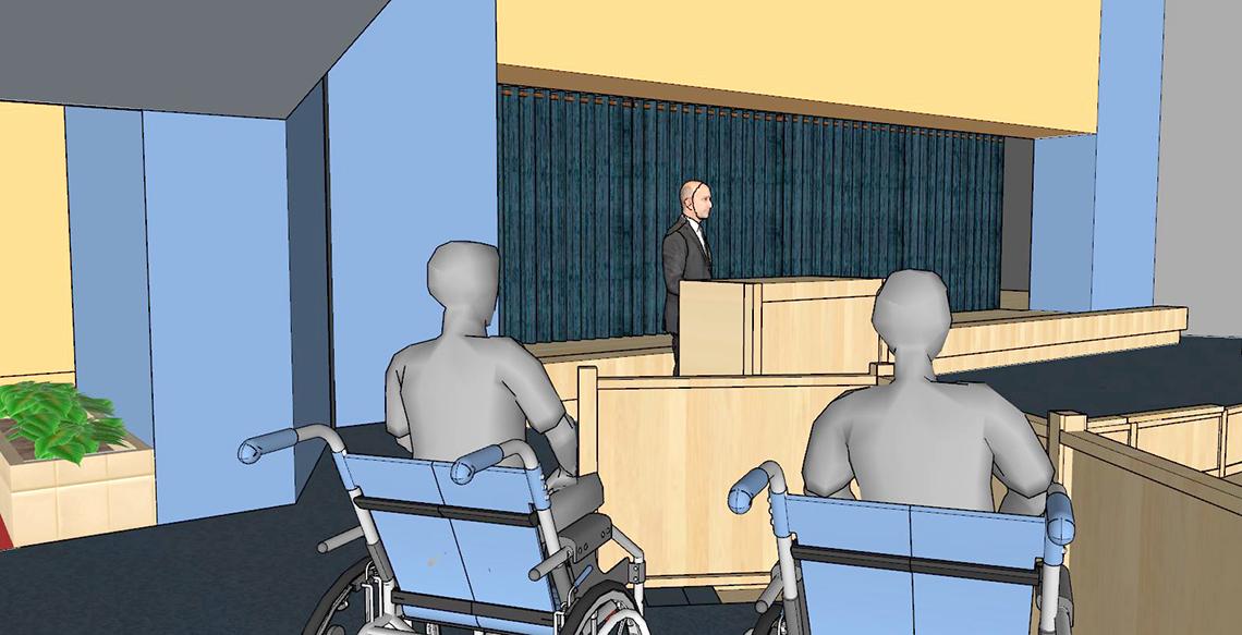 Rendering of stage renovation as viewed from new section for wheelchairs