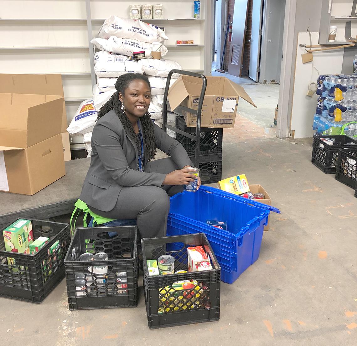 A woman on sorting duty
