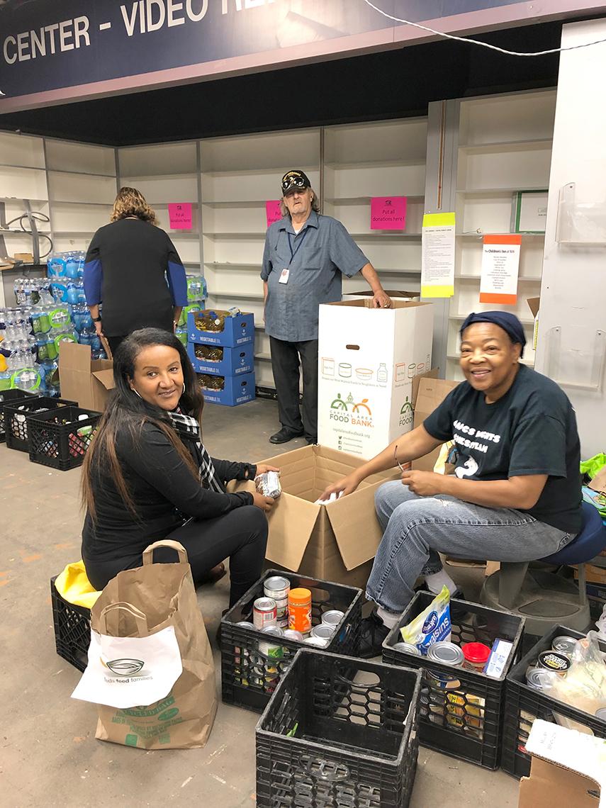 A group of people on sorting duty
