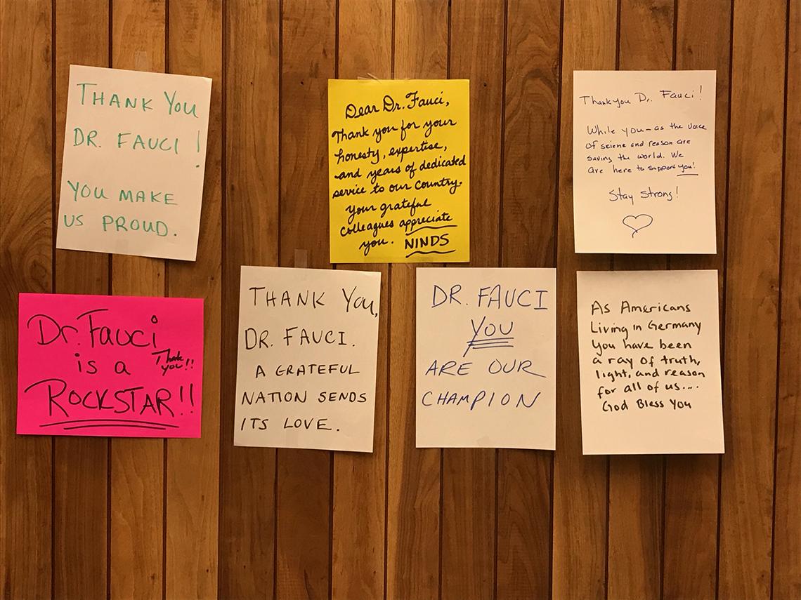 Handwritten notes posted to Fauci