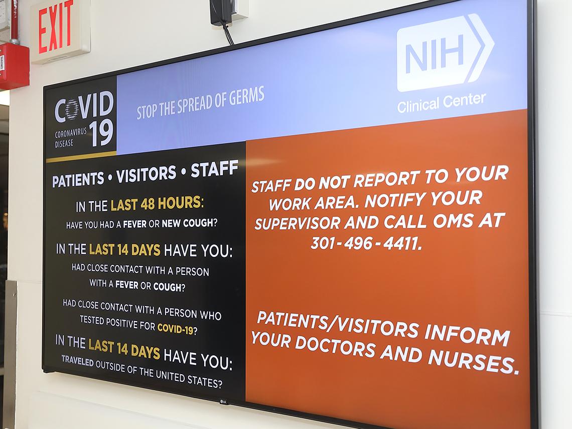 Signage advises patients, staff and visitors about new CC safety policies due to COVID-19 precautions.