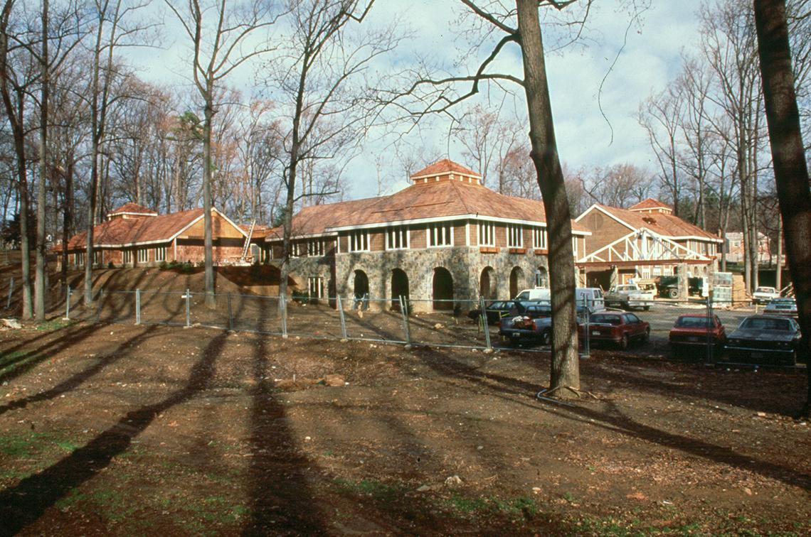 A view of the inn's exterior during construction