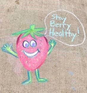 A cartoon strawberry says "Stay berry healthy"