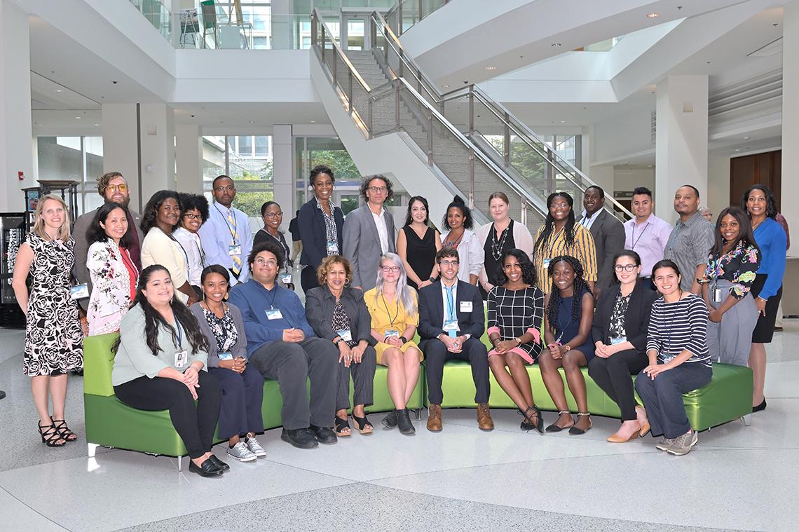 A large group of students poses for a photo.