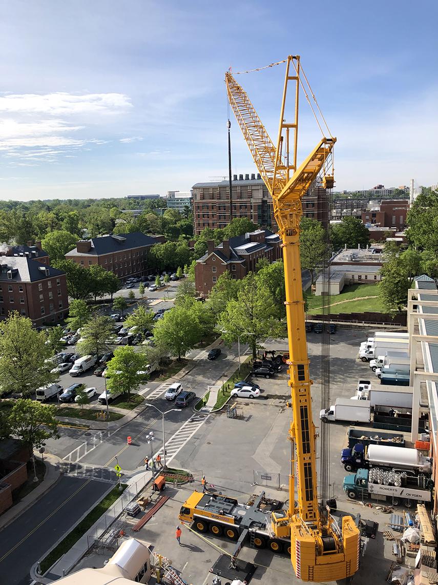 Tall crane against skyline