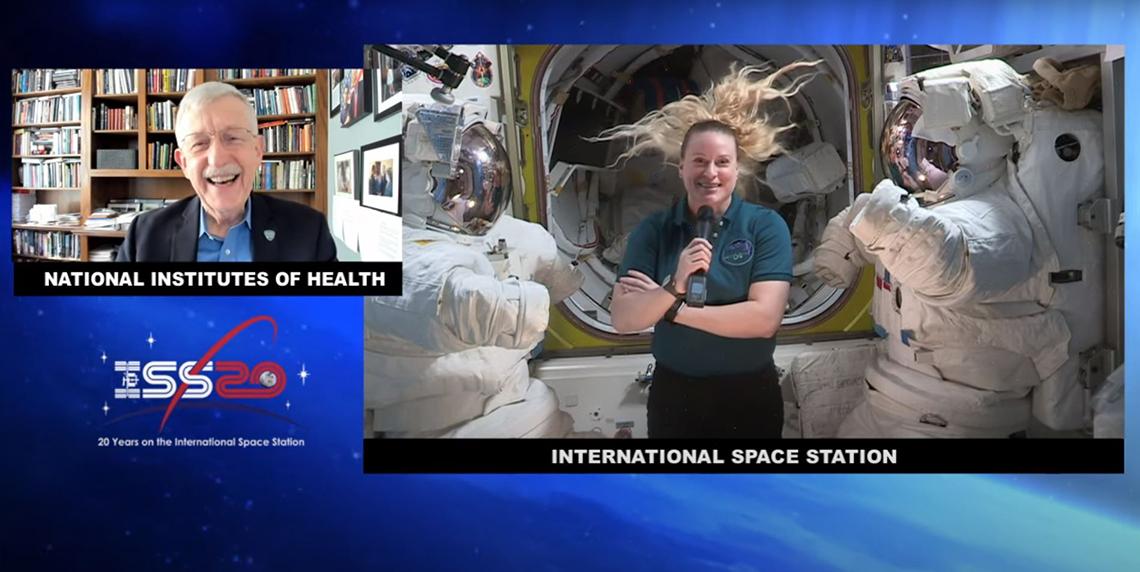  Collins speaks from his office and Rubins speaks in a microgravity environment, so her her floats