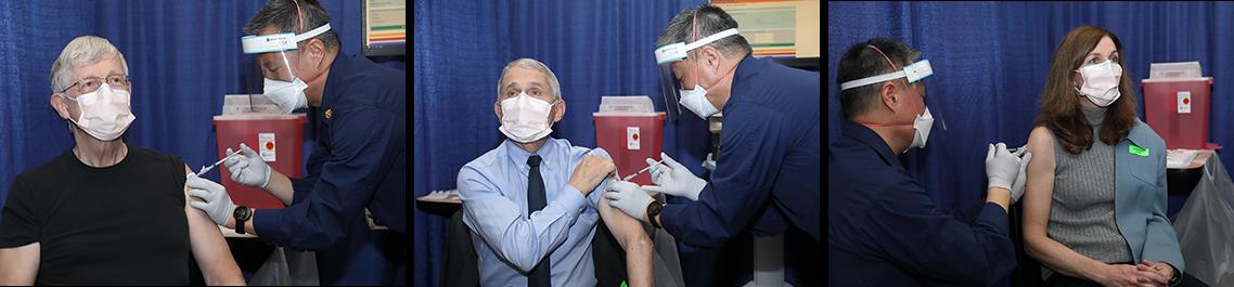 Kim gives injections individually to Collins, Fauci and McGowan