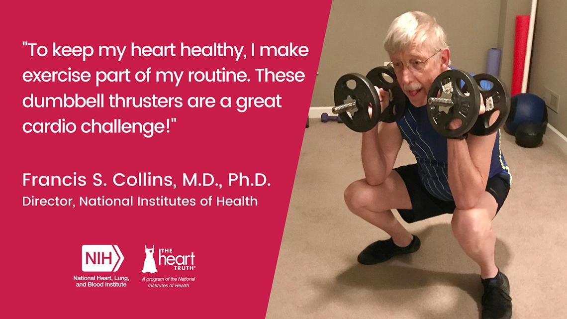 Collins performs dumbbell thrusters