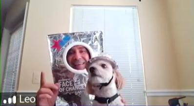 Garzon-Velez and his dog pose with their their Star Trek-inspired masks