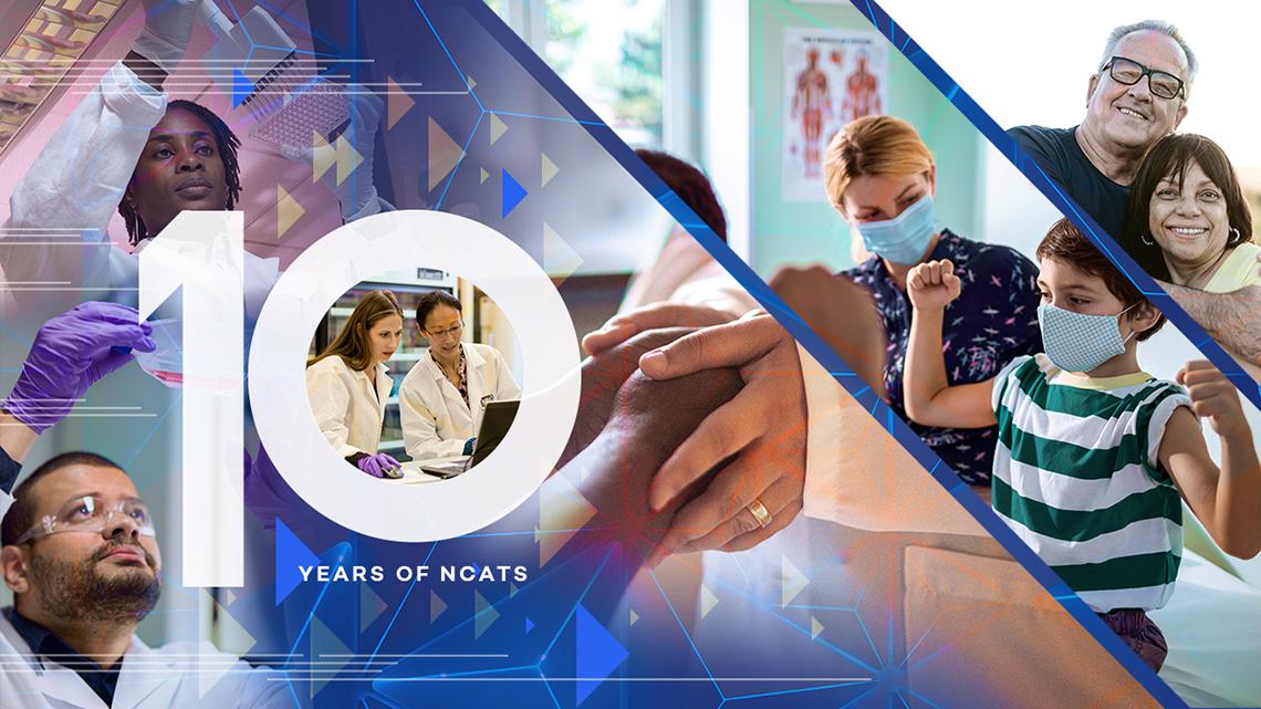 A photo collage featuring the words, 10 years of NCATS