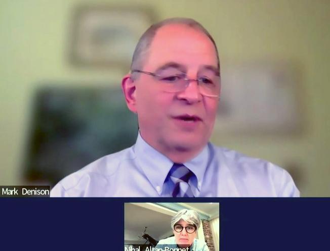 Denison speaks with Altan-Bonnet in a Zoom box