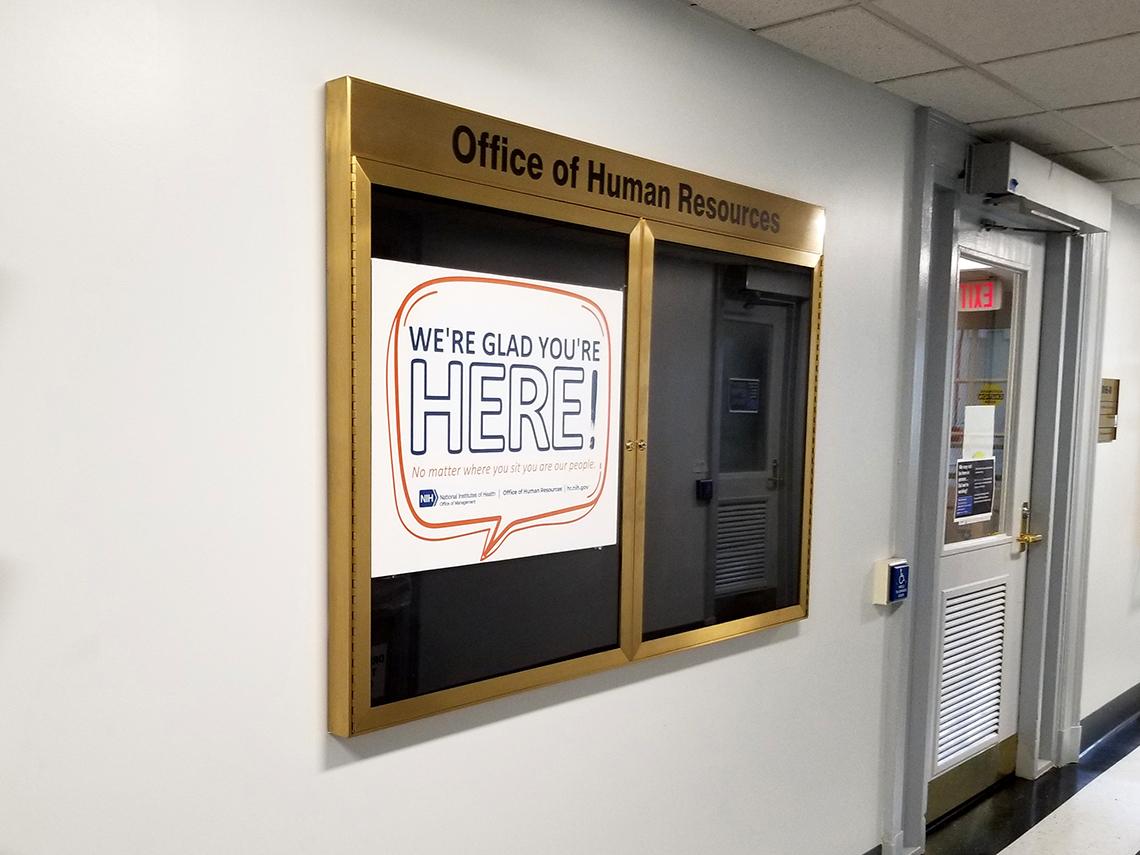 Sign in frame along hallway