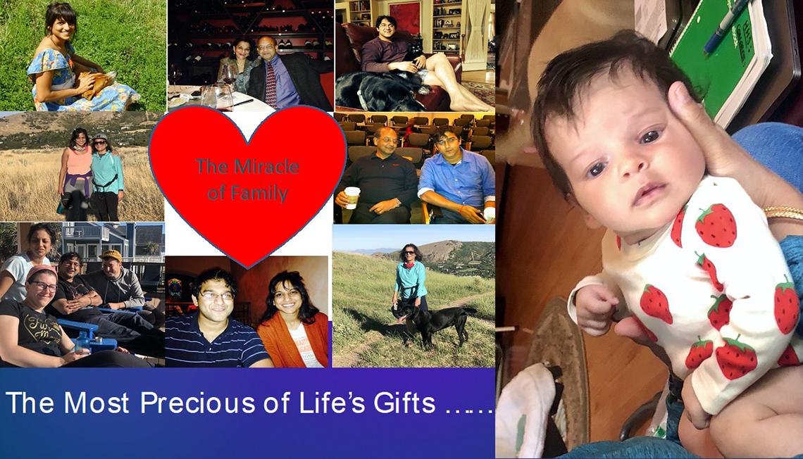 The collage features photos of D’Souza's family along with the words "The Miracle of Family" in a heart shaped-box and the phrase, "The Most Precious of Life's Gifts..."