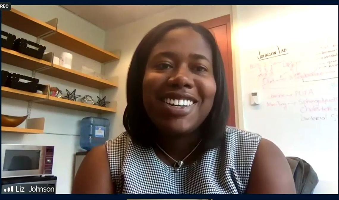 Johnson speaks from her office over Zoom