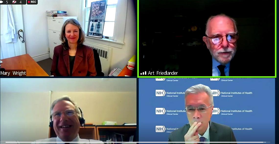 The three presenters and Burklow participate in a virtual discussion 