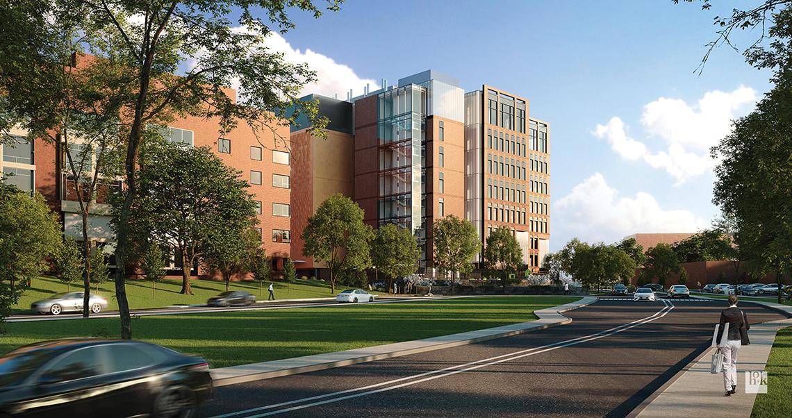 An artistic rendering of new surgical wing from the North