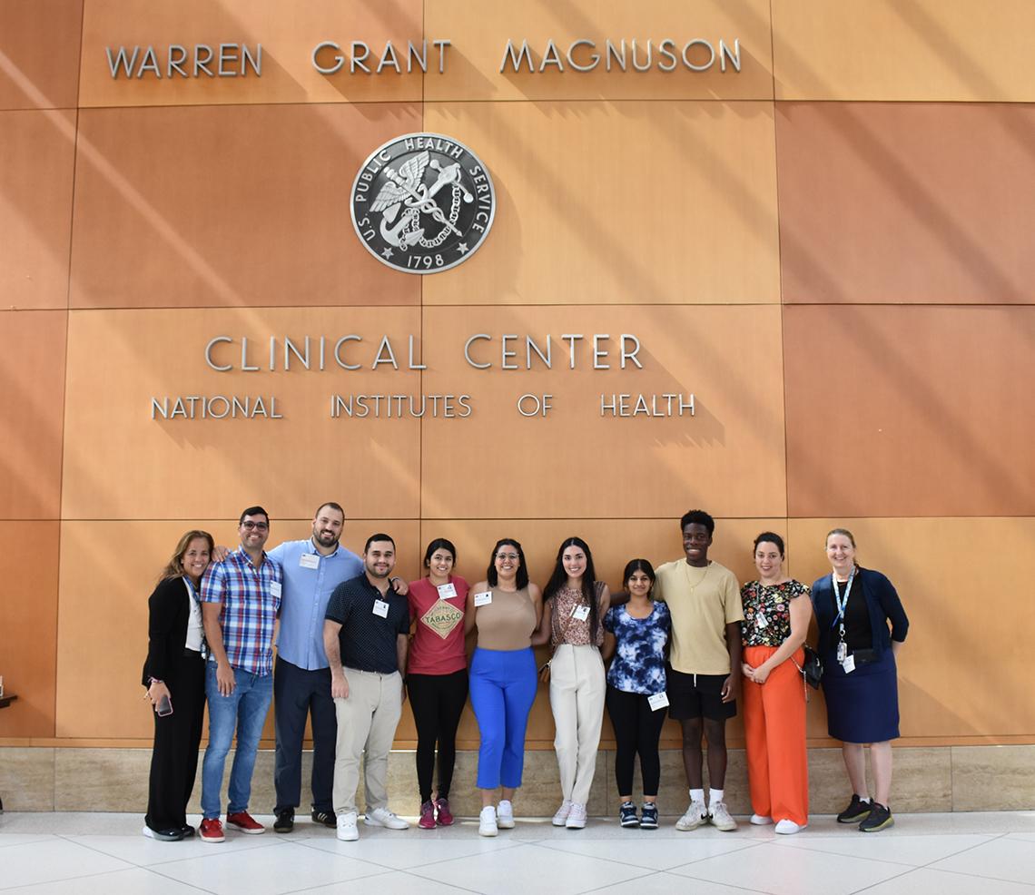 Students stand in the south lobby of the NIH Clinical Center
