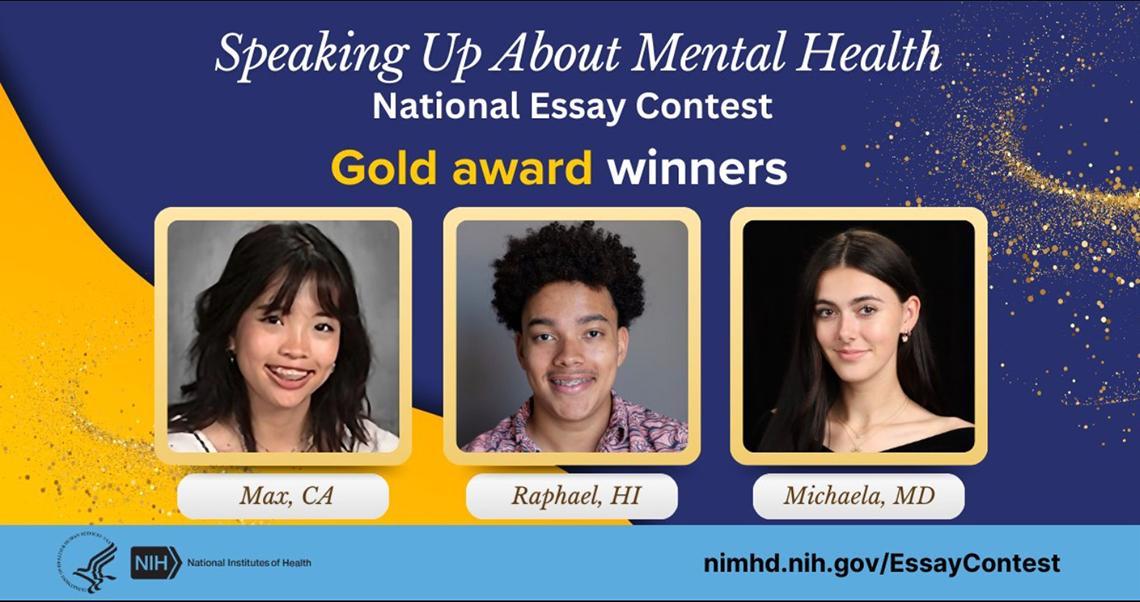 An infographic featuring the Gold award winners for the essay contest