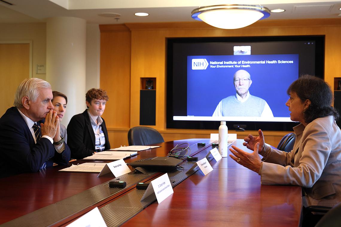 Reed and IC directors sit at a conference table. The meeting is virtual.
