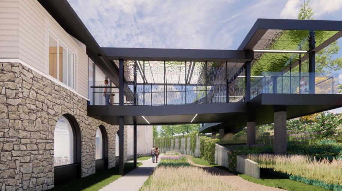A rendering of a footbridge that will connect the Inn to the hopsital