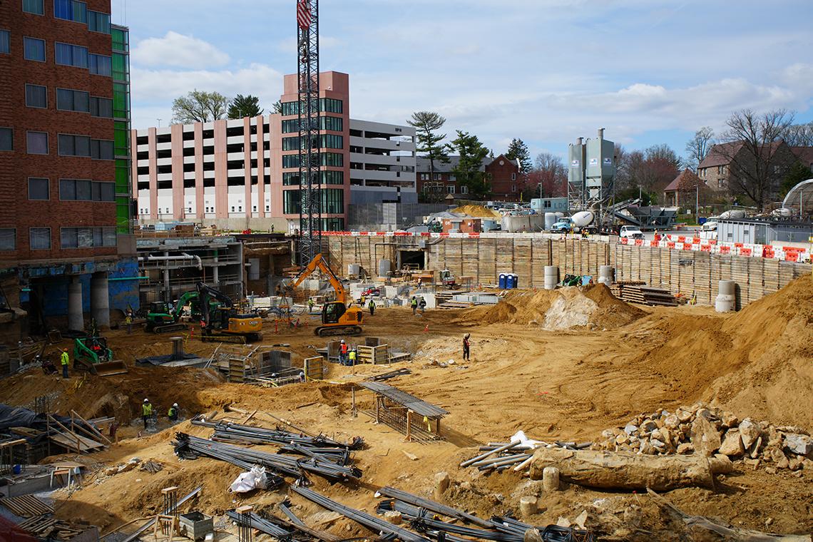 A large construction site next to Clinical Center