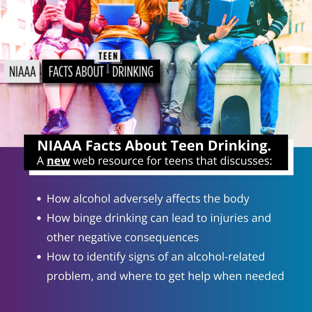 Image for the NIAAA Facts About Teen Drinking web resource, showing four adolescents seated together and reading various media.
