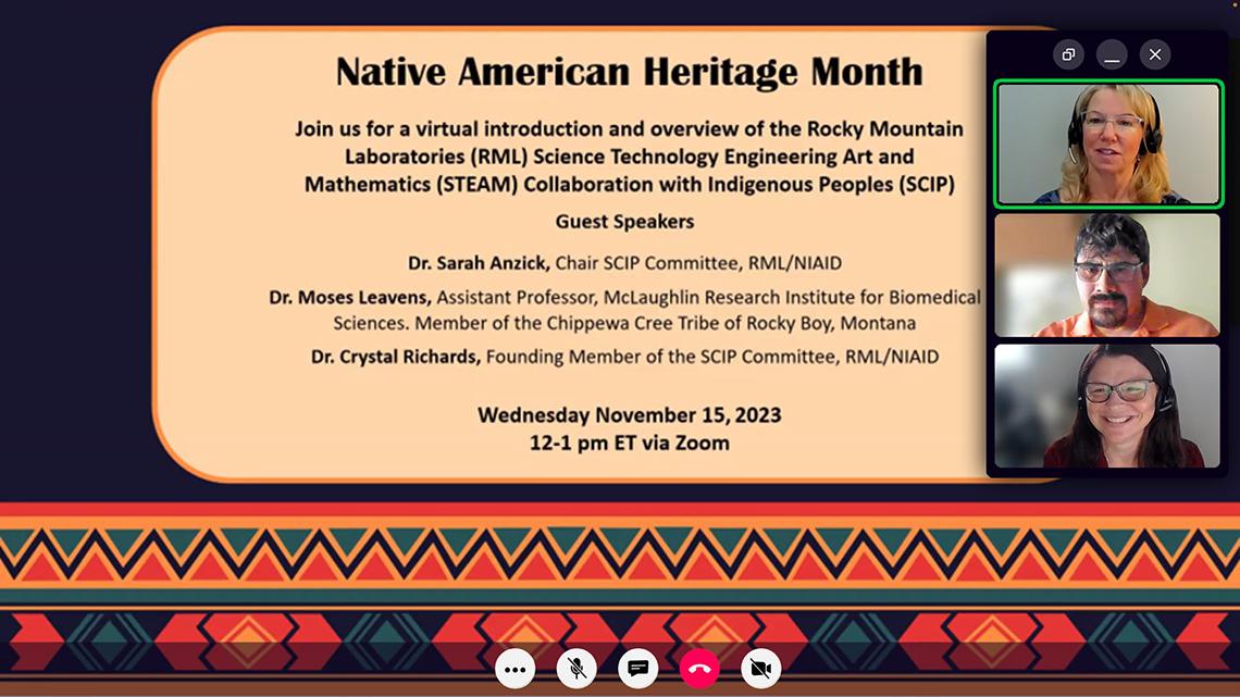 Screen shot of the three speakers with information on joining virtual presentation