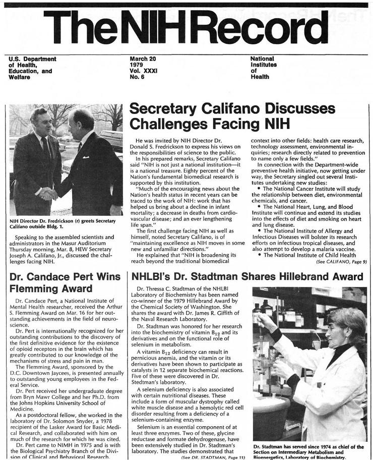 Black text on white paper. Several headlines and beginnings of articles. New nameplate is simply "NIH Record" in bold lettering.