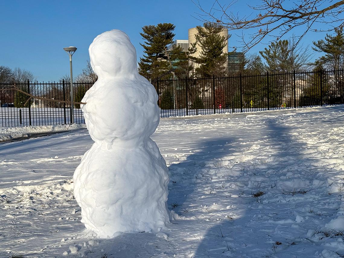 Large snowman sits on NIH's campus.