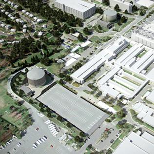 Rendering of birdseye look at two new cylindrical water tanks