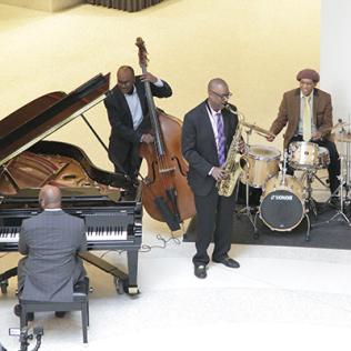 Overhead view of jazz band performing in Porter Center.