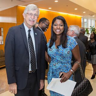 Collins and Lori Stokes pose together in the Bldg. 50 lobby.