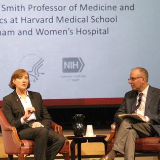 Dr. Christine Seidman and Dr. Jonathan Kaltman on stage.