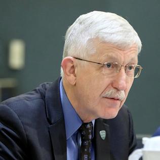 Collins seated at conference table.