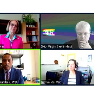 4 individuals--Connie Schmaljohn, Skip Virgin, Kevin Saunders and Emmie de Witt--shown onscreen in grid