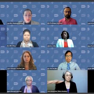 The presenters at the town hall are present virtually