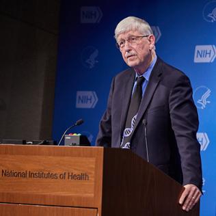 Dr. Collins stands at podium.