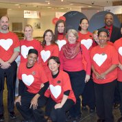 Dr. Johnson poses with cafeteria staff.