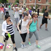 Smiling hikers set off on the trail.