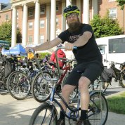 Man aboard a fancy bike
