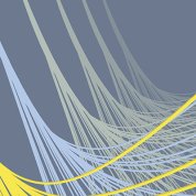 A group of yellow, blue and grey threads looks like a row of hammocks