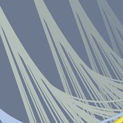 A group of yellow, blue and grey threads looks like a row of hammocks
