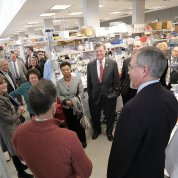 The delegation visits a lab.