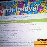 Gottesman at the podium with festival schedule slide projected behind him